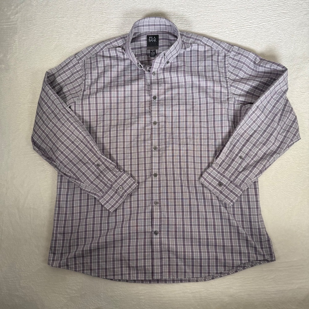 Jos. A. Bank Traveler Travel Tech Shirt Mens XL Purple Plaid Tailored Fit